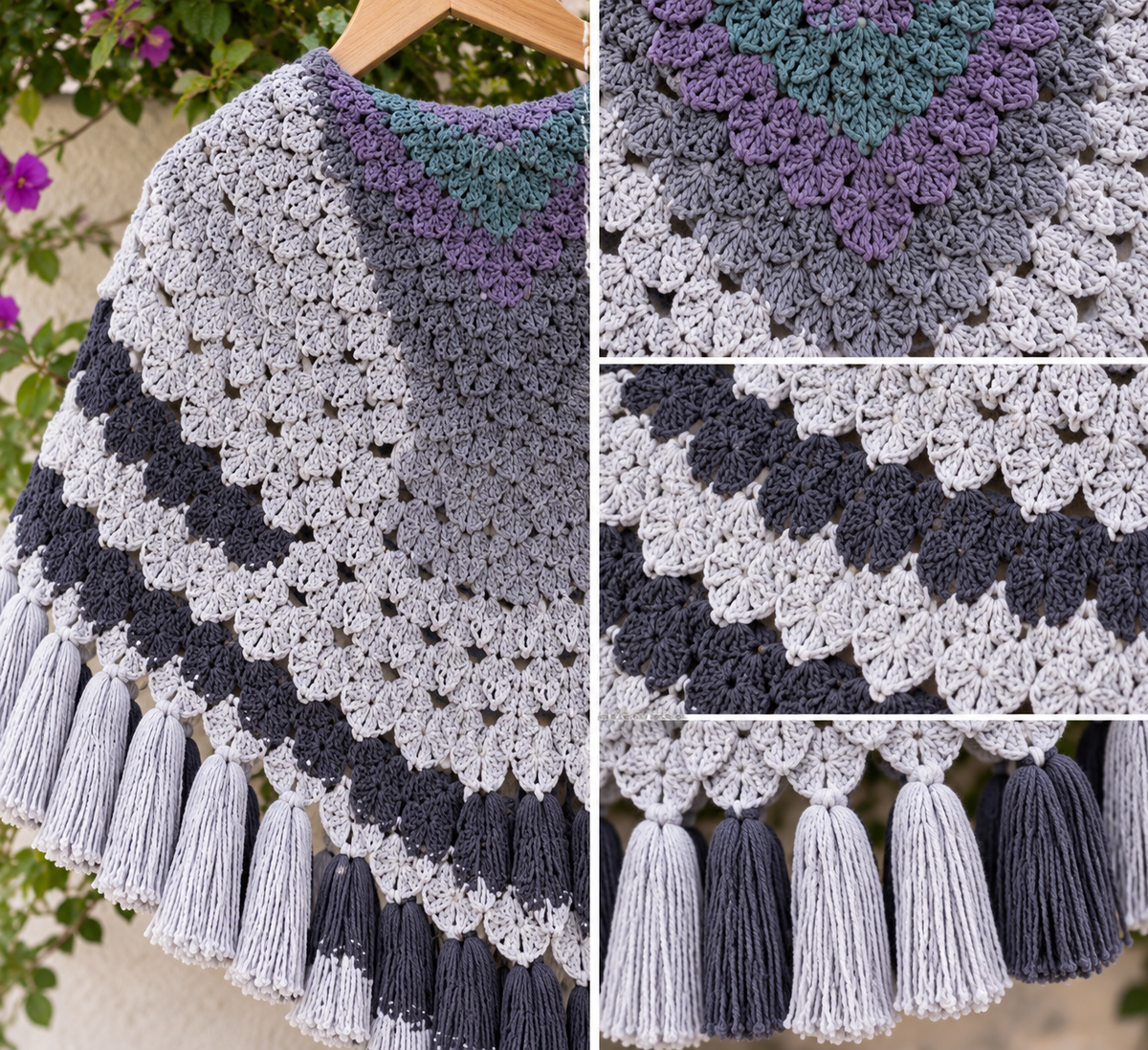 Receita de Poncho Xale de CrochĂȘ com Franjas Manta Boho em PDF | Artesanato