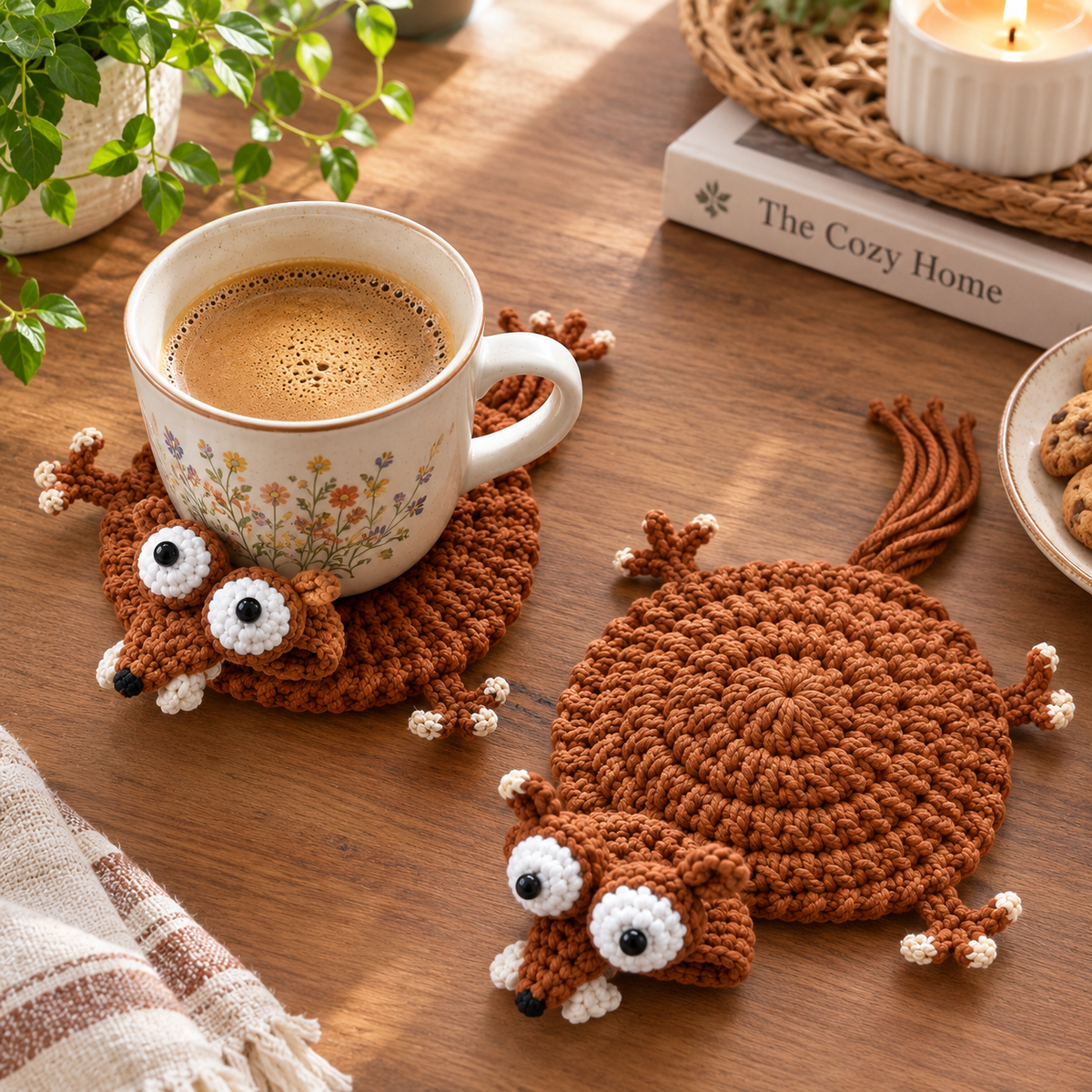 Upside Down Squirrel Crochet Coaster Pattern - Funny Animal Mug Rug PDF | Crafts