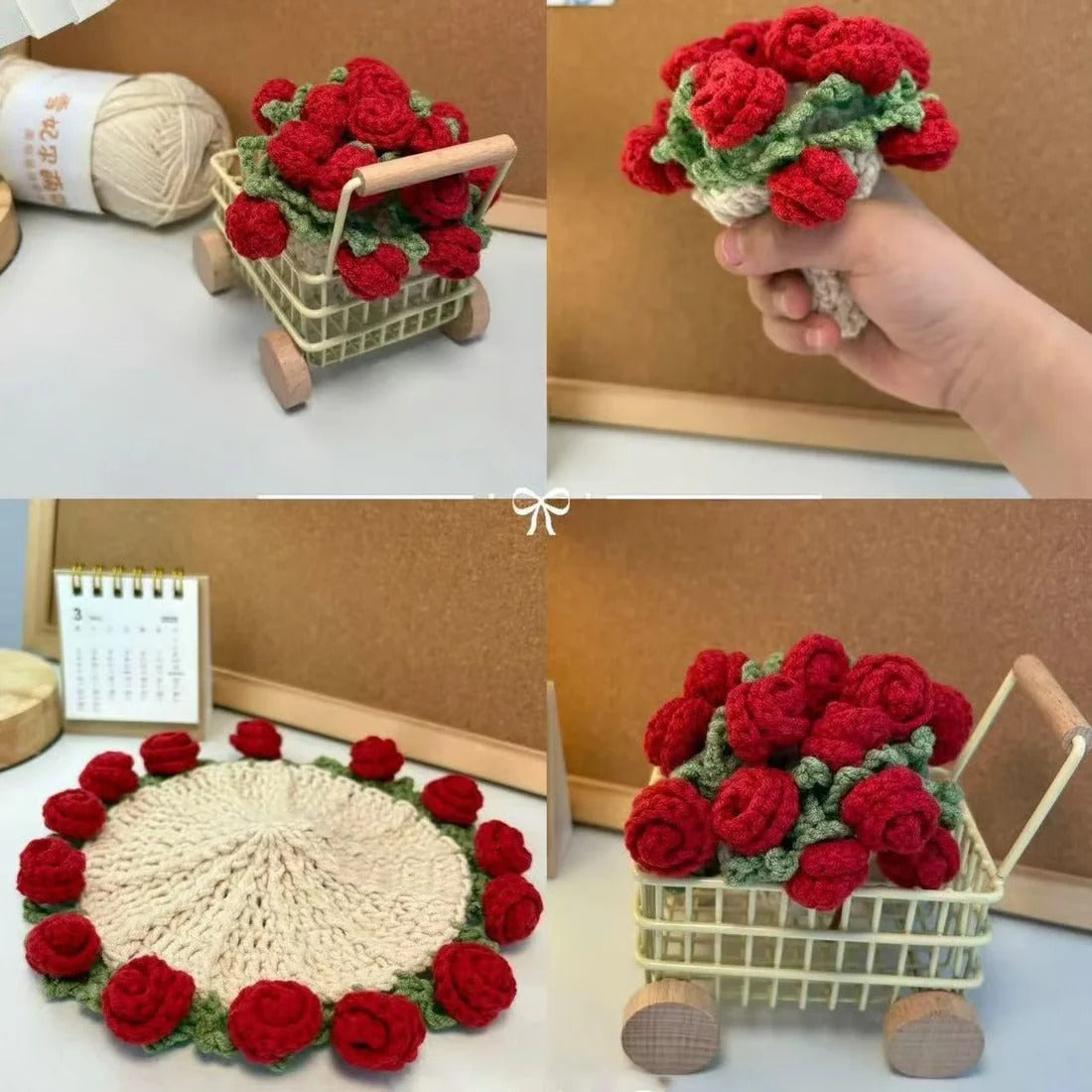 Rose Coaster & Flower Basket Crochet Pattern 5 languages - Crafts