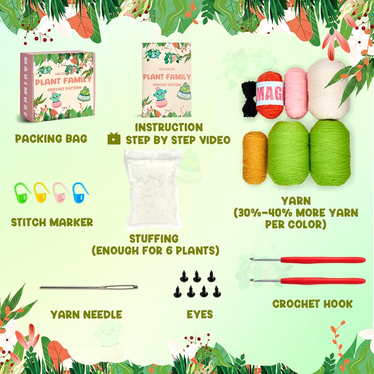 Crochet Kits for Starter Amigurumi Craft 6 Pack Hanging Potted Plants Family