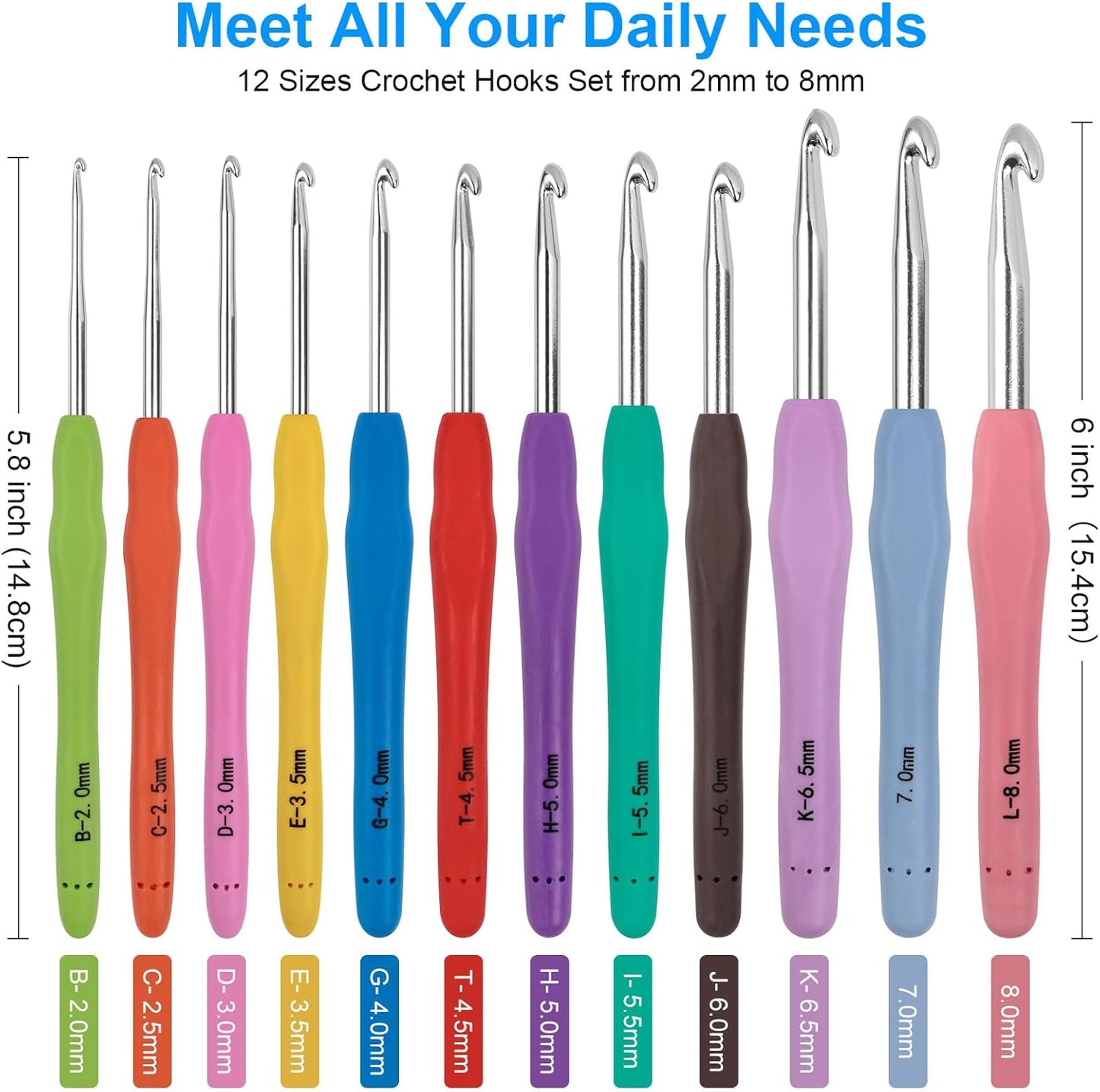 Crochet Hooks 12 Sizes Crochet Hook Set Knitting Needles with Ergonomic Handles with Blue Case