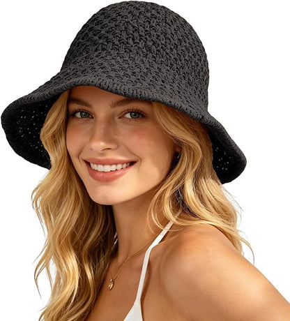 Sun Hat for Women Summer Straw Beach Hats Floppy Crochet Hat UV Protection Foldable Packable