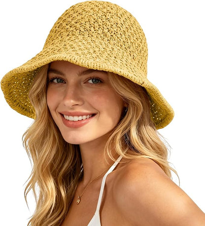 Sun Hat for Women Summer Straw Beach Hats Floppy Crochet Hat UV Protection Foldable Packable