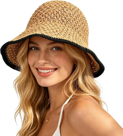 Sun Hat for Women Summer Straw Beach Hats Floppy Crochet Hat UV Protection Foldable Packable