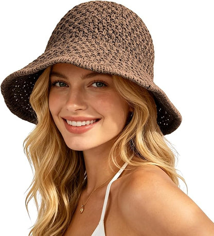 Sun Hat for Women Summer Straw Beach Hats Floppy Crochet Hat UV Protection Foldable Packable