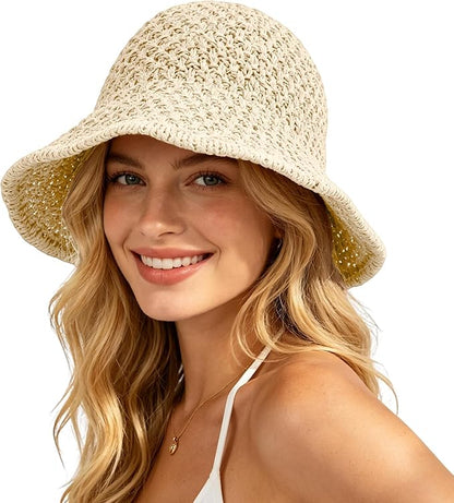 Sun Hat for Women Summer Straw Beach Hats Floppy Crochet Hat UV Protection Foldable Packable