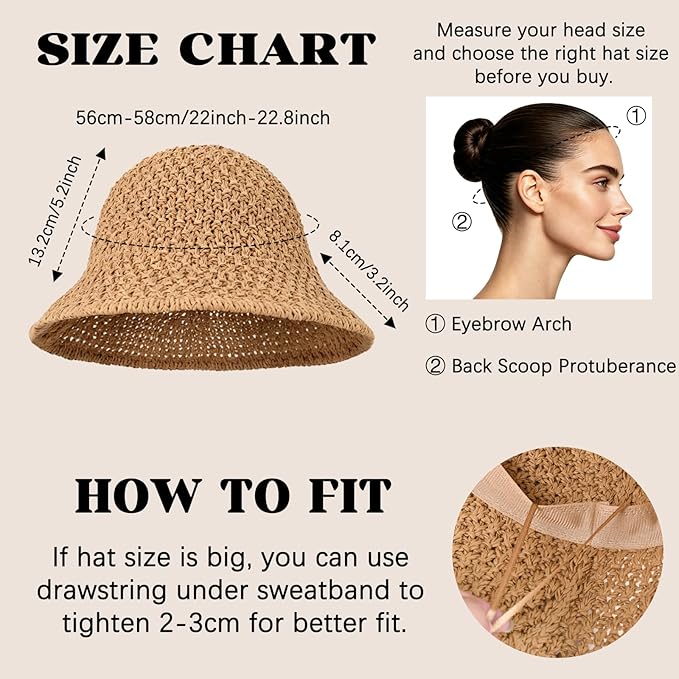 Sun Hat for Women Summer Straw Beach Hats Floppy Crochet Hat UV Protection Foldable Packable