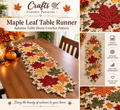 Maple Leaf Table Runner Crochet Pattern – Autumn Table Decor | Crafts
