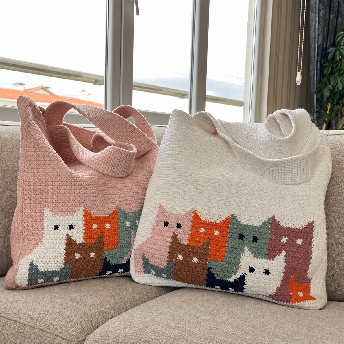 Crochet Cat Tote Bag Pattern, Colorful Animal PDF Patron Bolsa Gatos | Crafts