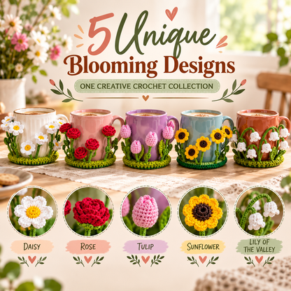 Pop-Up 5-in-1 Flower Coaster Crochet Pattern Bundle Daisy Rose Tulip Sunflower Mug Rugs