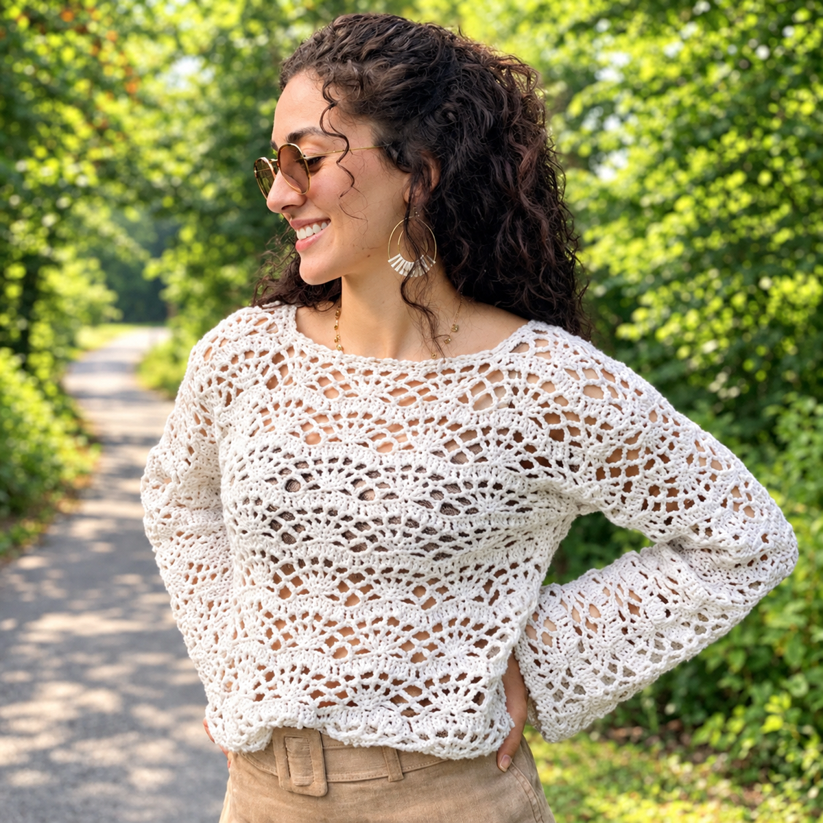 Sommartröja Mönster för spetsvirkning Charlotte Spetsig strandtröja långärmad mesh-tröja XS–5XL