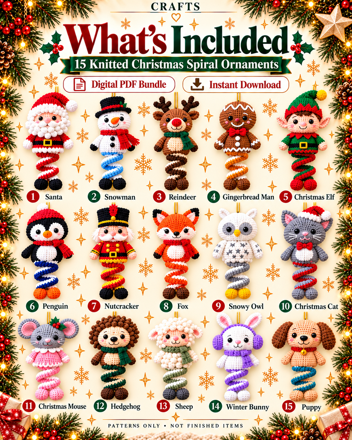 15 Christmas Crochet Spiral Patterns PDF Bundle - Holiday Ornaments | Crafts