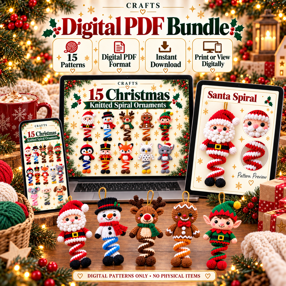 15 Christmas Crochet Spiral Patterns PDF Bundle - Holiday Ornaments | Crafts