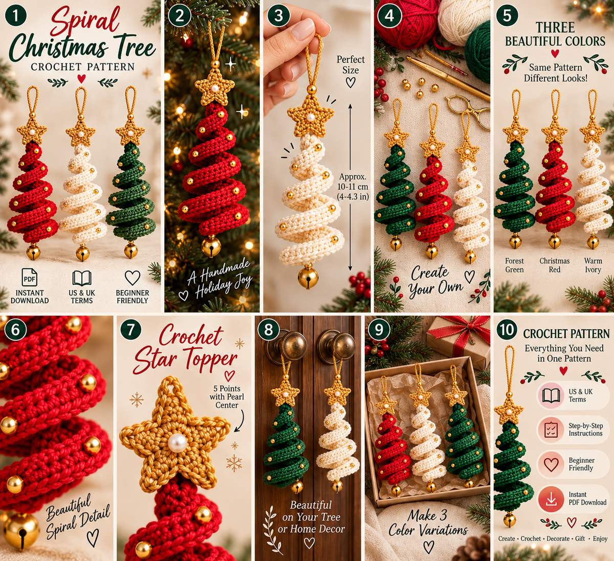 Crochet Christmas Tree Spiral Pattern 3-in-1  Hanging Spiral Ornament PDF | Crafts