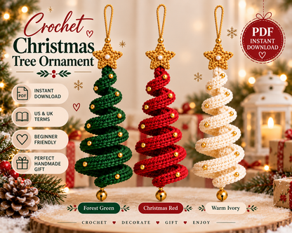 Crochet Christmas Tree Spiral Pattern 3-in-1  Hanging Spiral Ornament PDF | Crafts