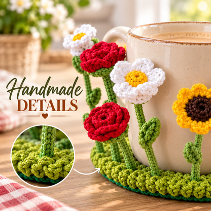 Pop-Up 5-in-1 Flower Coaster Crochet Pattern Bundle Daisy Rose Tulip Sunflower Mug Rugs