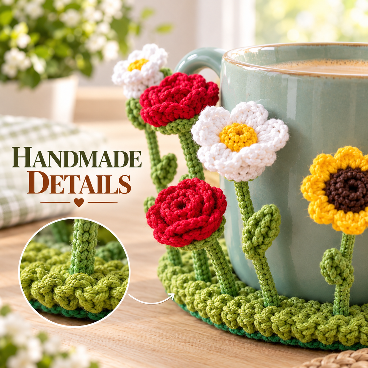 Pop-Up 5-in-1 Flower Coaster Crochet Pattern Bundle Daisy Rose Tulip Sunflower Mug Rugs