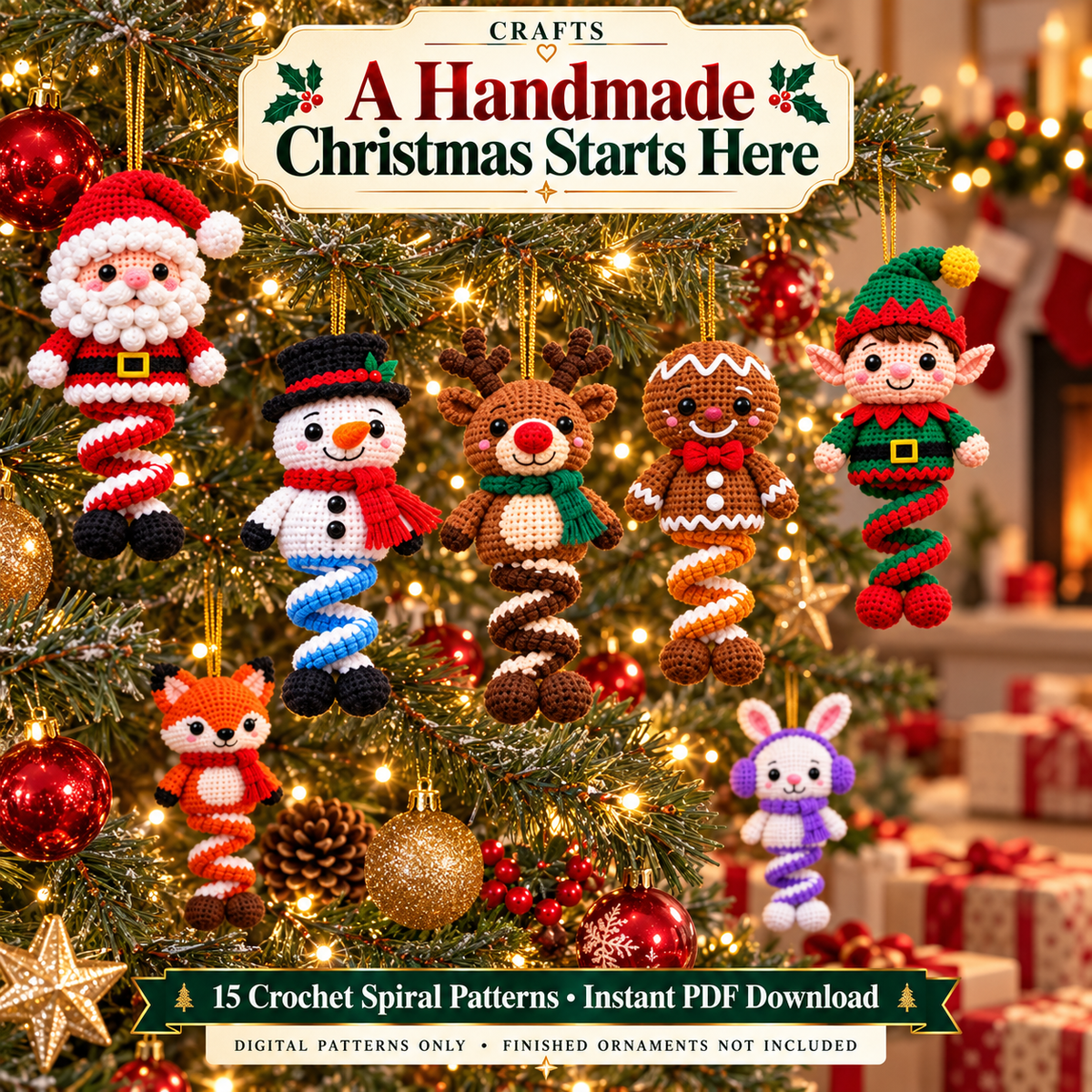 15 Christmas Crochet Spiral Patterns PDF Bundle - Holiday Ornaments | Crafts