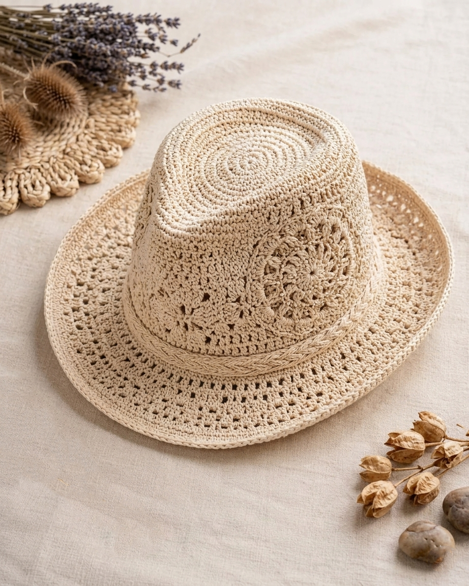 Cowboy Hat Crochet Pattern Cowgirl Sun Cap Boho Lace PDF - Crafts