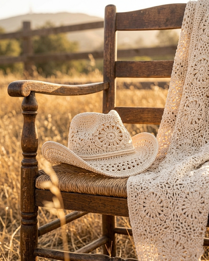Cowboy Hat Crochet Pattern Cowgirl Sun Cap Boho Lace PDF - Crafts
