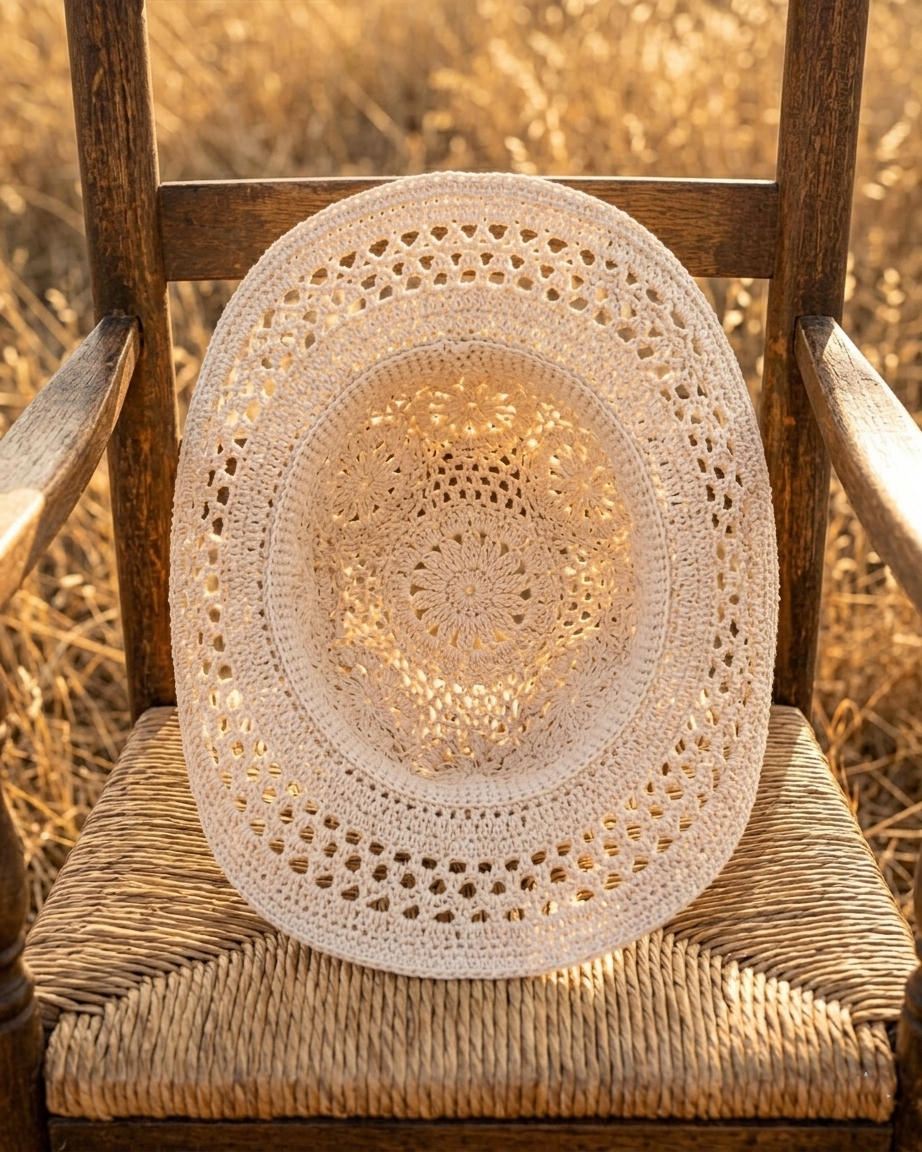 Cowboy Hat Crochet Pattern Cowgirl Sun Cap Boho Lace PDF - Crafts
