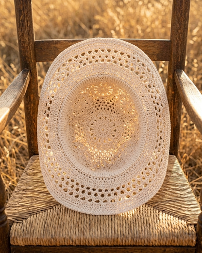 Cowboy Hat Crochet Pattern Cowgirl Sun Cap Boho Lace PDF - Crafts