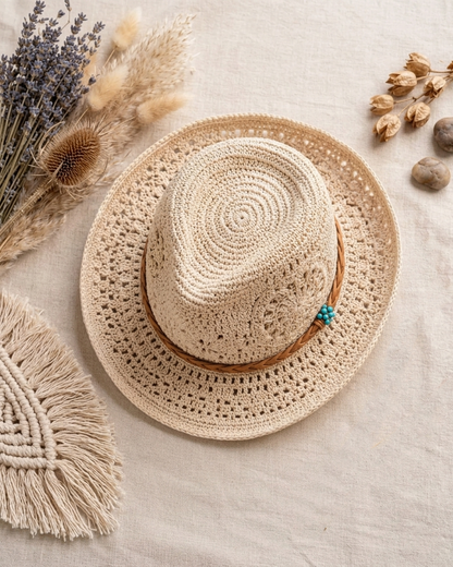 Cowboy Hat Crochet Pattern Cowgirl Sun Cap Boho Lace PDF - Crafts