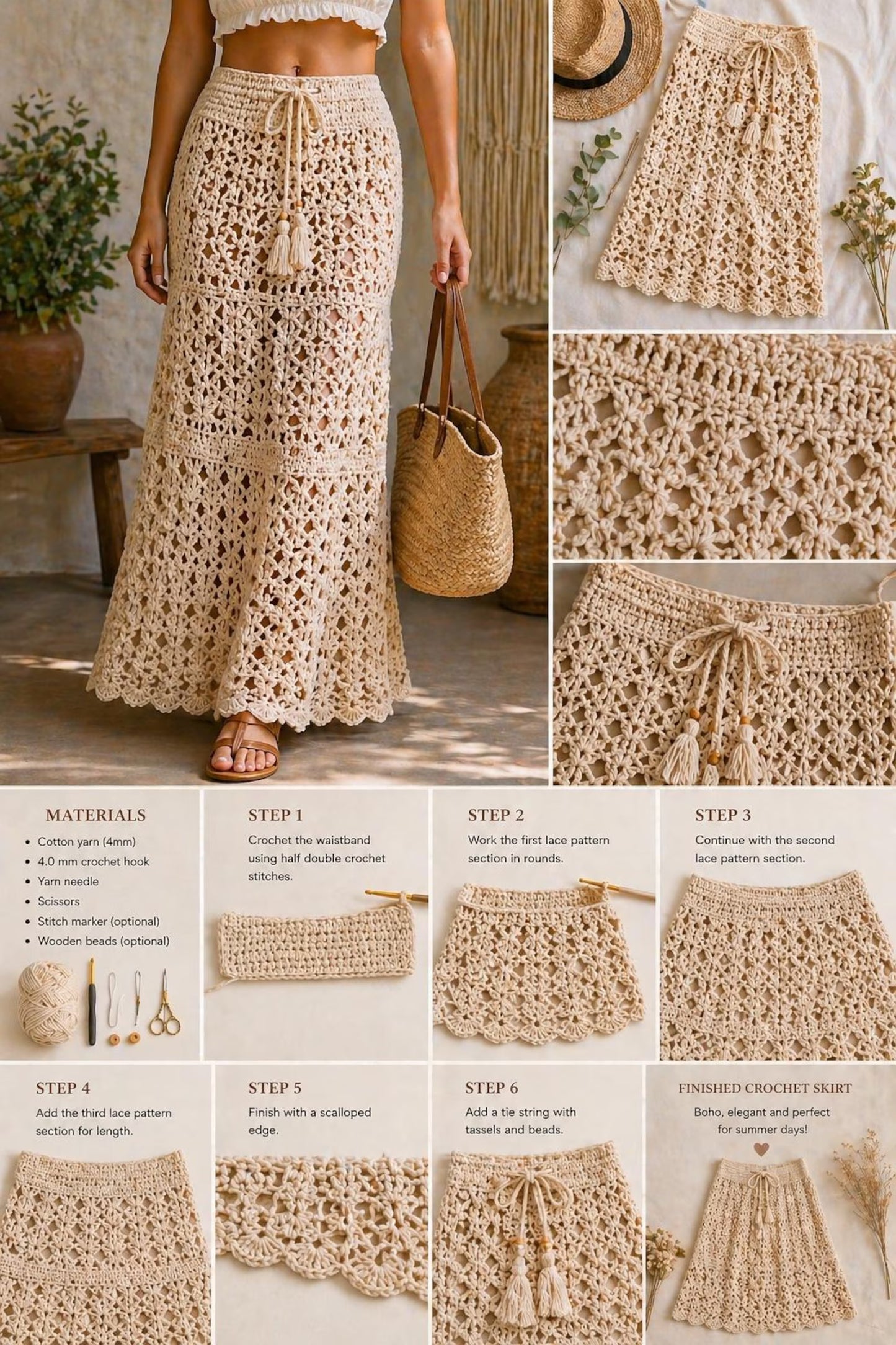 Summer Lace Maxi Skirt Crochet Pattern Beach Cover Up - Crafts