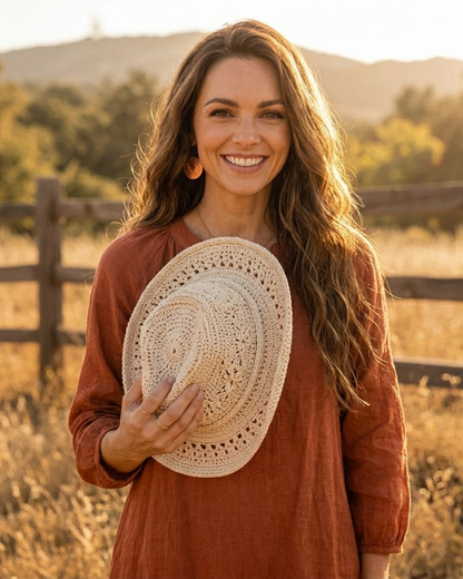 Cowboy Hat Crochet Pattern Cowgirl Sun Cap Boho Lace PDF - Crafts