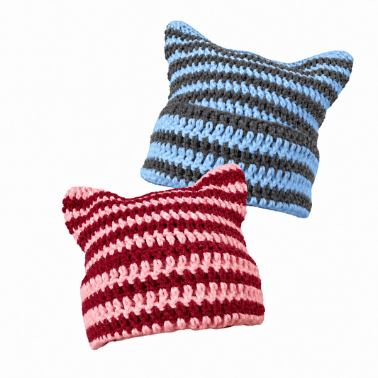 Cat Hat Striped Crochet Pattern Cat Ear Beanie PDF Beginner Friendly Men's & Women's | Crafts