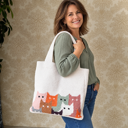 Crochet Cat Tote Bag Pattern, Colorful Animal PDF Patron Bolsa Gatos | Crafts