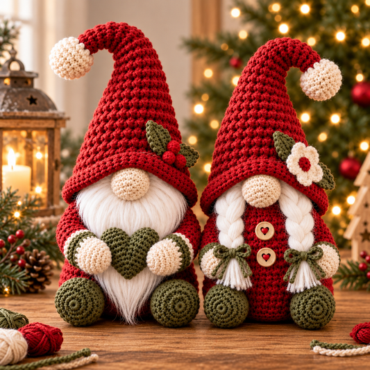 Häkelanleitung für ein Paar Weihnachtswichtel Amigurumi PDF-Dekorationen | Basteln