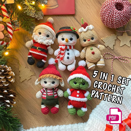 5 in 1 Set Crochet Pattern Toys Christmas Tree Decorations - Crafts