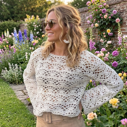 Summer Sweater Lace Crochet Pattern Charlotte Lacy Beach Long Sleeve Mesh Sweater XS–5XL