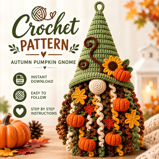 Patrón de ganchillo de gnomo de calabaza de otoño - Decoración acogedora de otoño en PDF | Manualidades
