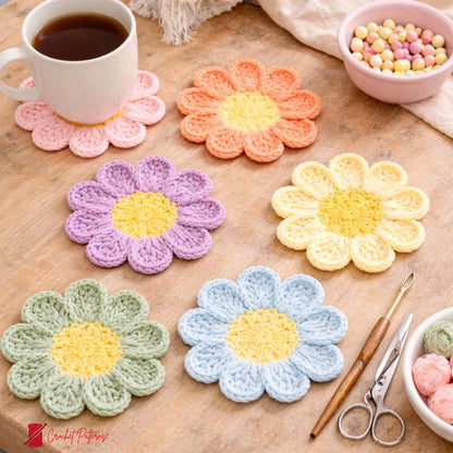 Flower Coaster Crochet Pattern Beginner Mug Rug 8 Petal Daisy Coaster