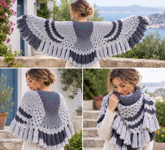 Häkelanleitung für einen Poncho-Schal mit Quasten, Boho-Cape-Umschlagtuch als PDF | Handarbeiten