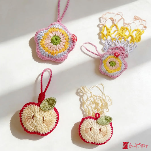2 in 1 Spring Flower and Apple Crochet Pattern Drink Carrier - Crafts