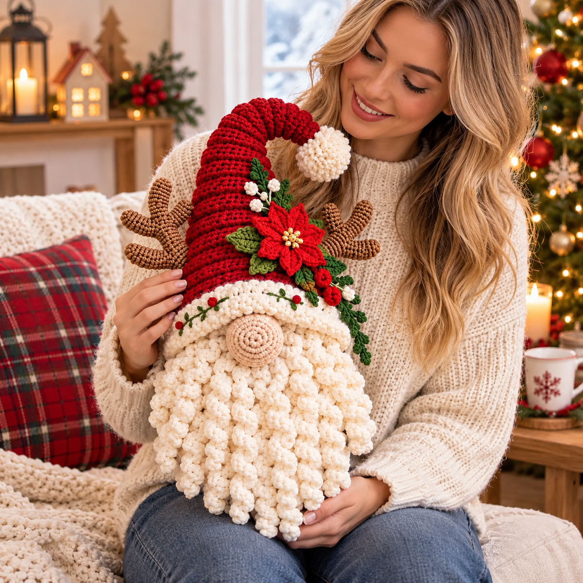Christmas Gnome Crochet Pattern Santa Gnome Door Hanger Reindeer Gnome Holiday Wall | Crafts