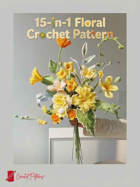 15-in-1 Floral Crochet Pattern Flower Bouquet Arrangement - Crafts