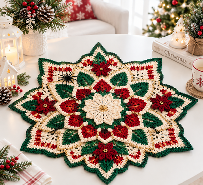 Poinsettia Christmas Crochet Doily Pattern PDF - Elegant Star Table Centerpiece