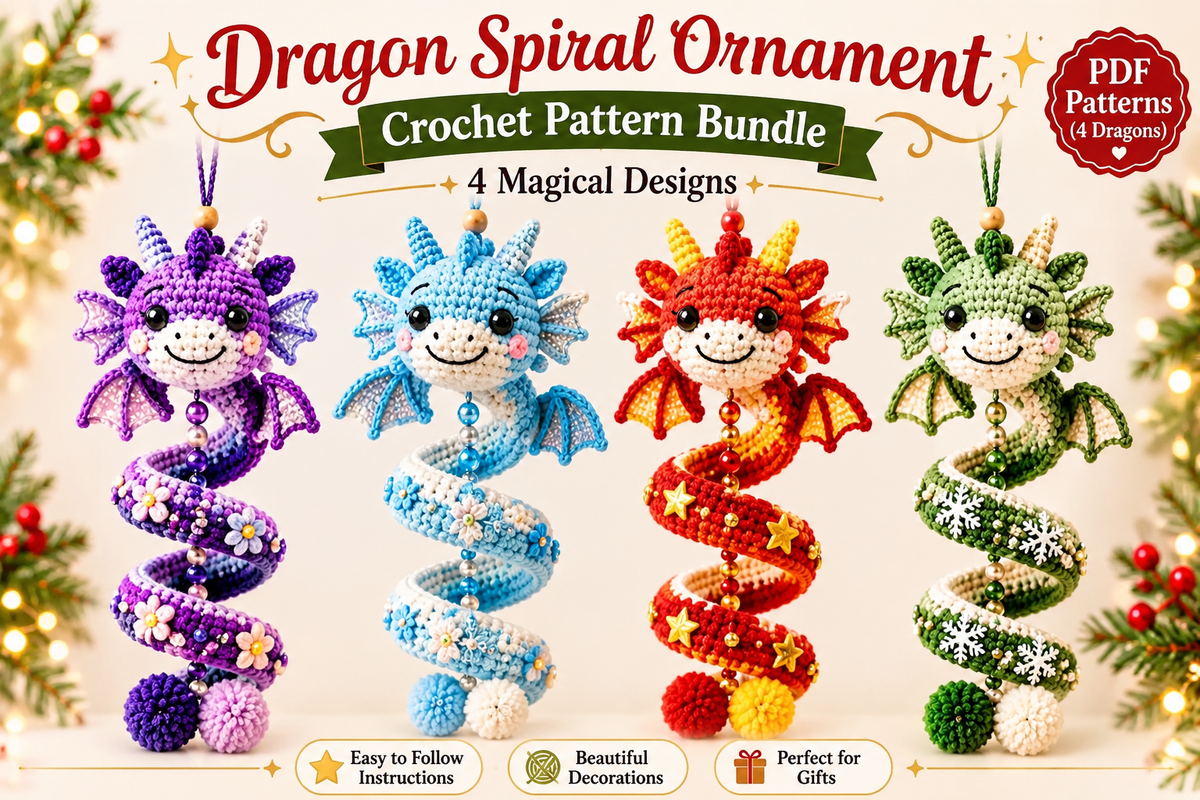 Dragon Spiral Tree Ornament Crochet Pattern 3D Bauble Gothic Christmas Decor | Crafts