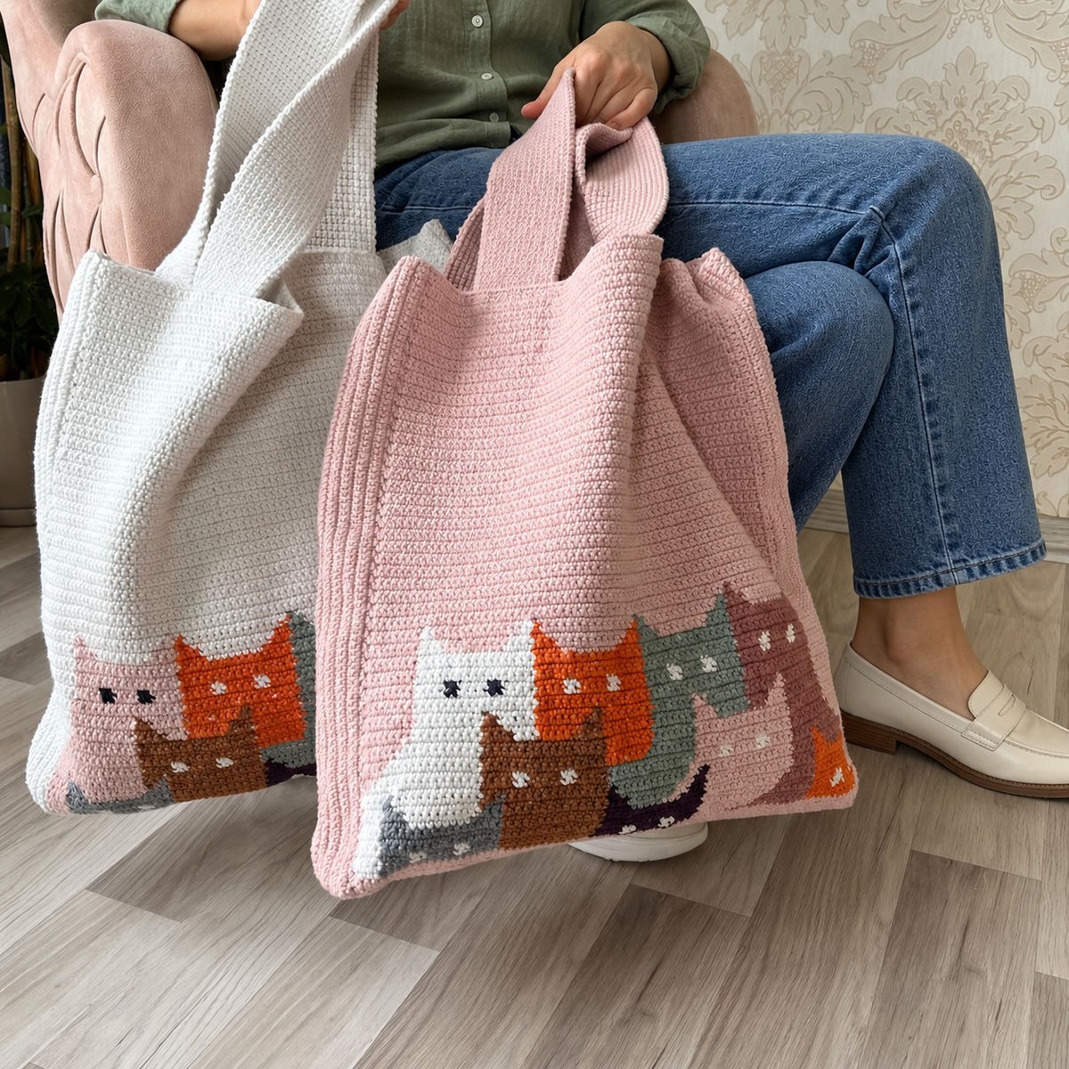 Crochet Cat Tote Bag Pattern, Colorful Animal PDF Patron Bolsa Gatos | Crafts