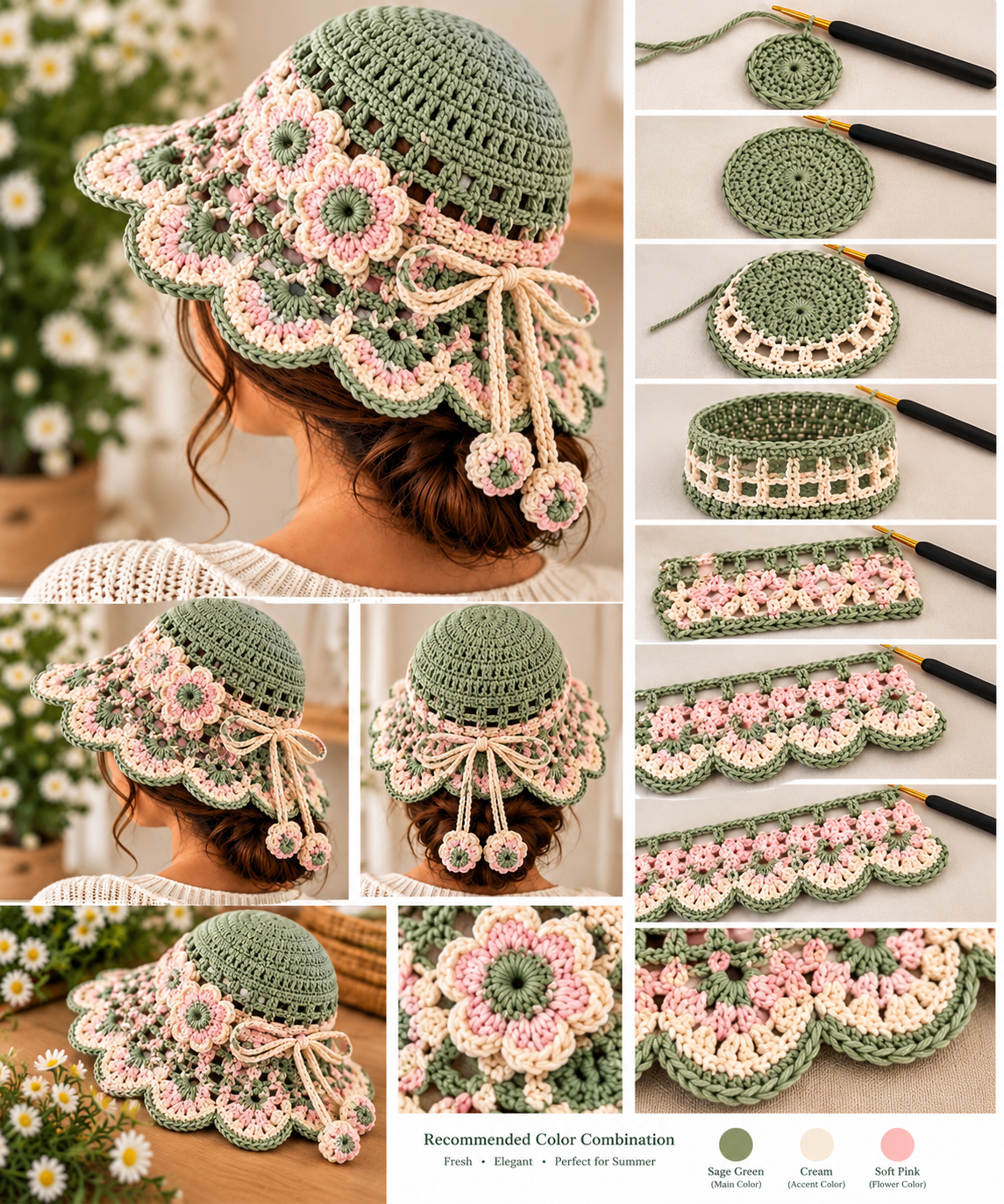 Bluebell Garden Crochet Sun Hat Pattern - Floral Lace Summer Hat | Crafts