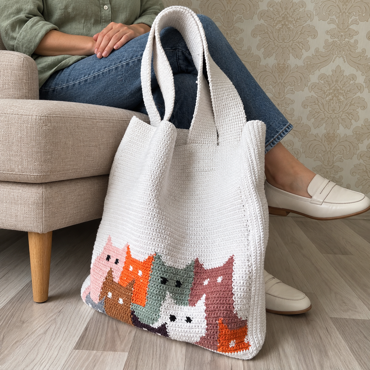 Crochet Cat Tote Bag Pattern, Colorful Animal PDF Patron Bolsa Gatos | Crafts