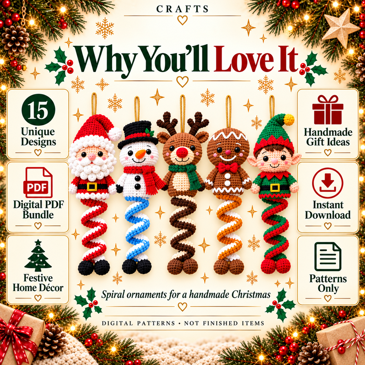 15 Christmas Crochet Spiral Patterns PDF Bundle - Holiday Ornaments | Crafts