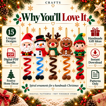 15 Christmas Crochet Spiral Patterns PDF Bundle - Holiday Ornaments | Crafts