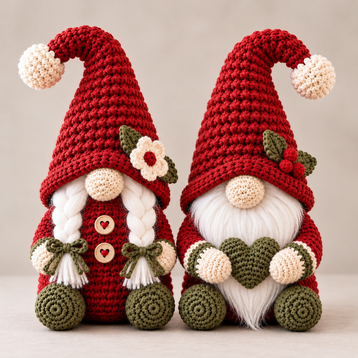 Hekleoppskrift på julealvpar i amigurumi, PDF-dekorasjoner | Håndarbeid