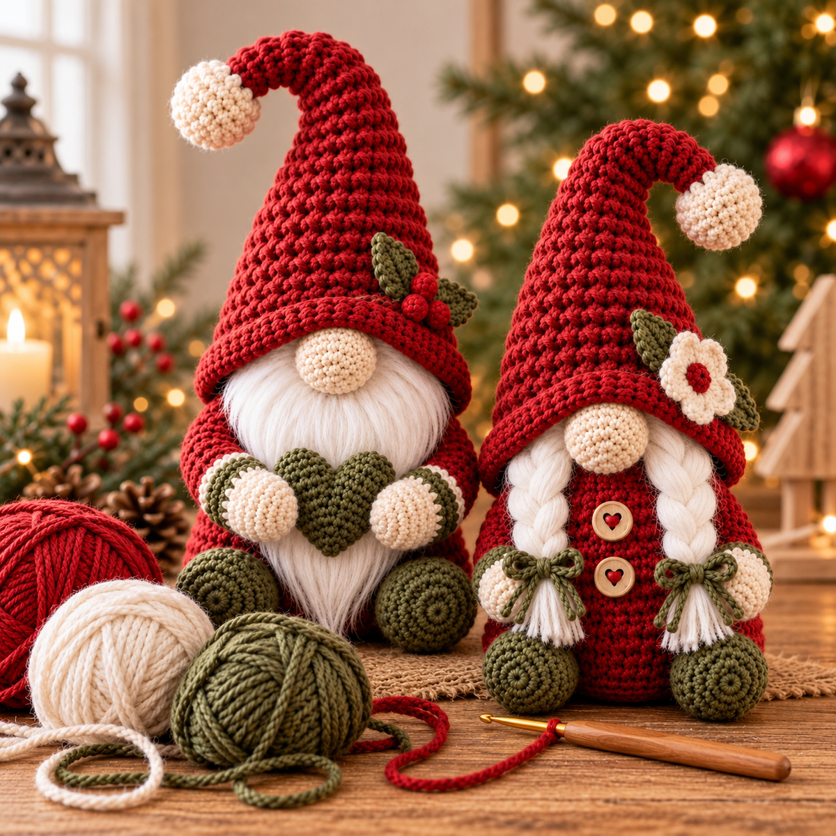 Hekleoppskrift på julealvpar i amigurumi, PDF-dekorasjoner | Håndarbeid