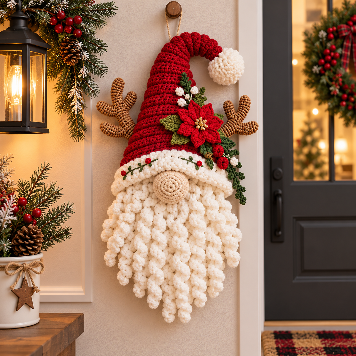 Christmas Gnome Crochet Pattern Santa Gnome Door Hanger Reindeer Gnome Holiday Wall | Crafts